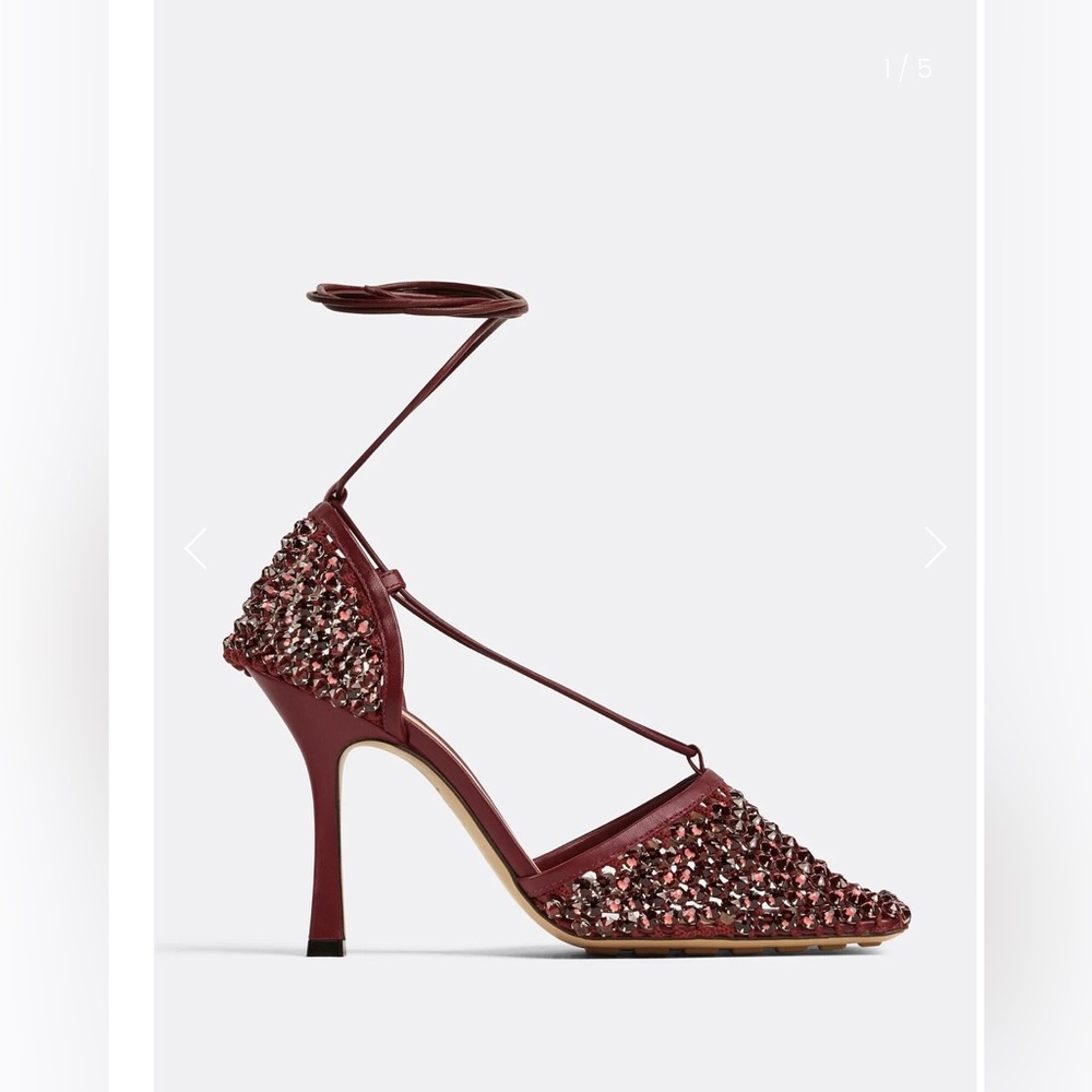 Elegant Burgundy Bottega Veneta stretch Crystal embellished Mesh sandals - Picture 3 of 9